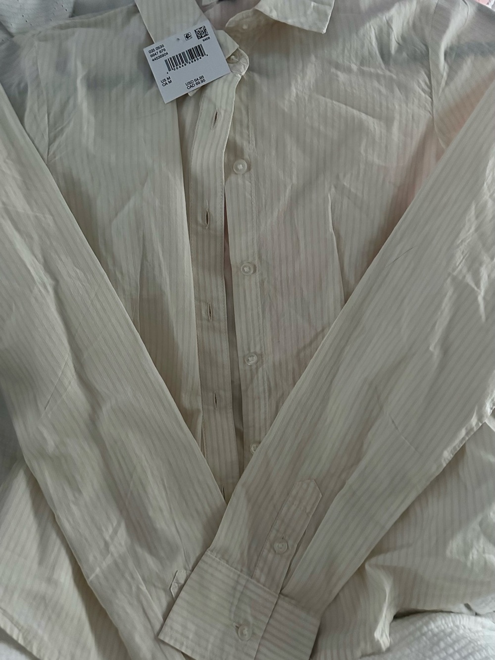 American Eagle Outfitters Cream Pinstripe Button-Down Shirt